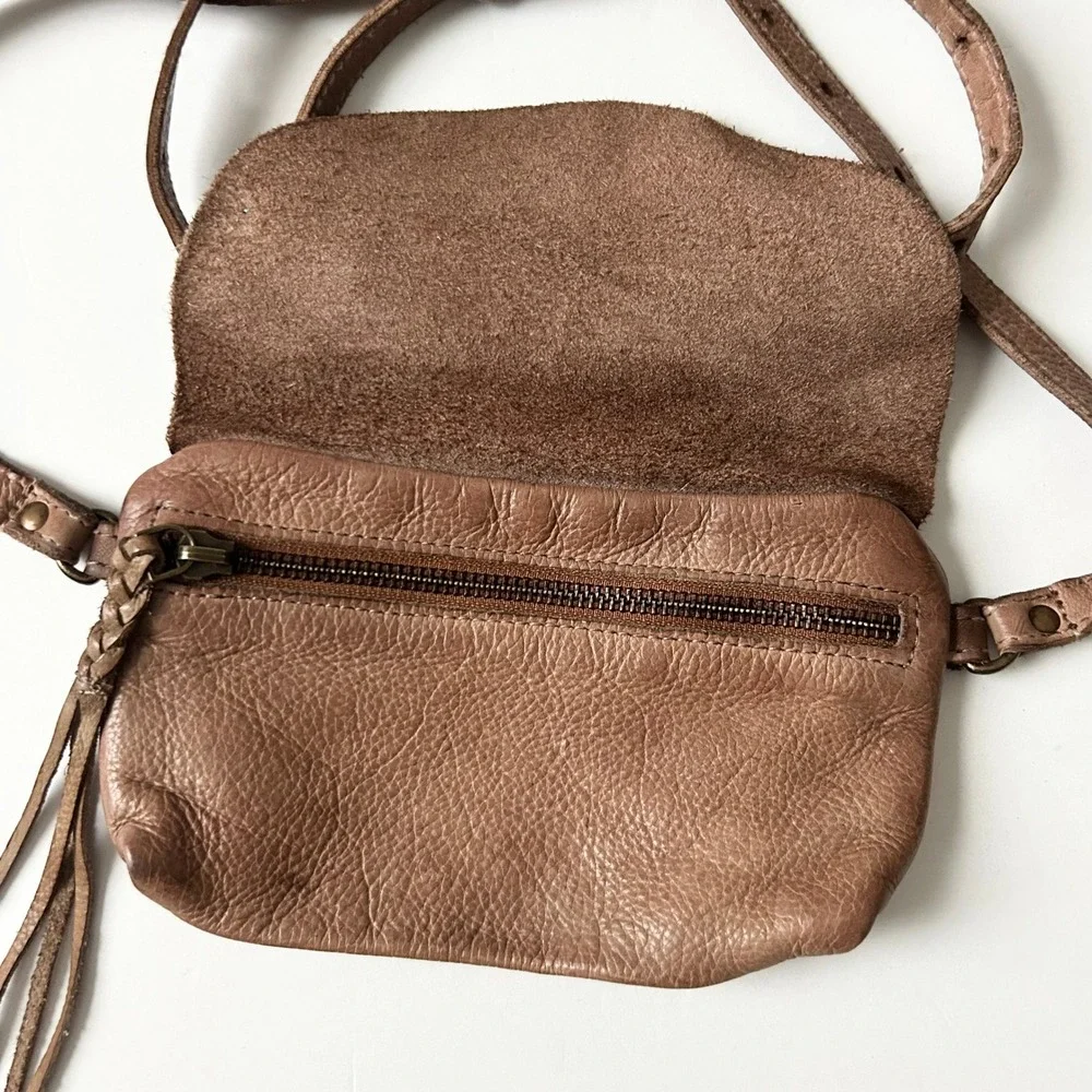 Free People We The Free Rider Crossbody Bag Brown Pebbled Leather Tassel Boho